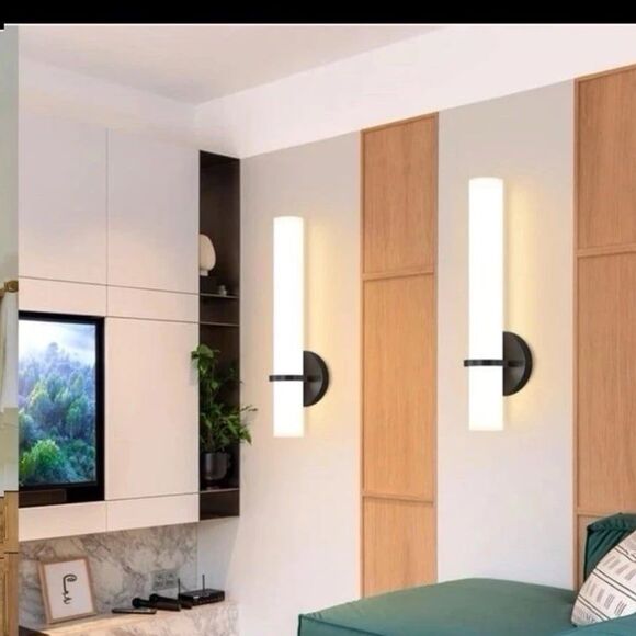 Modern LED Black Wall Sconce Frosted Cylindrical Shade Dimmable (Set of 2) - Picture 3 of 3